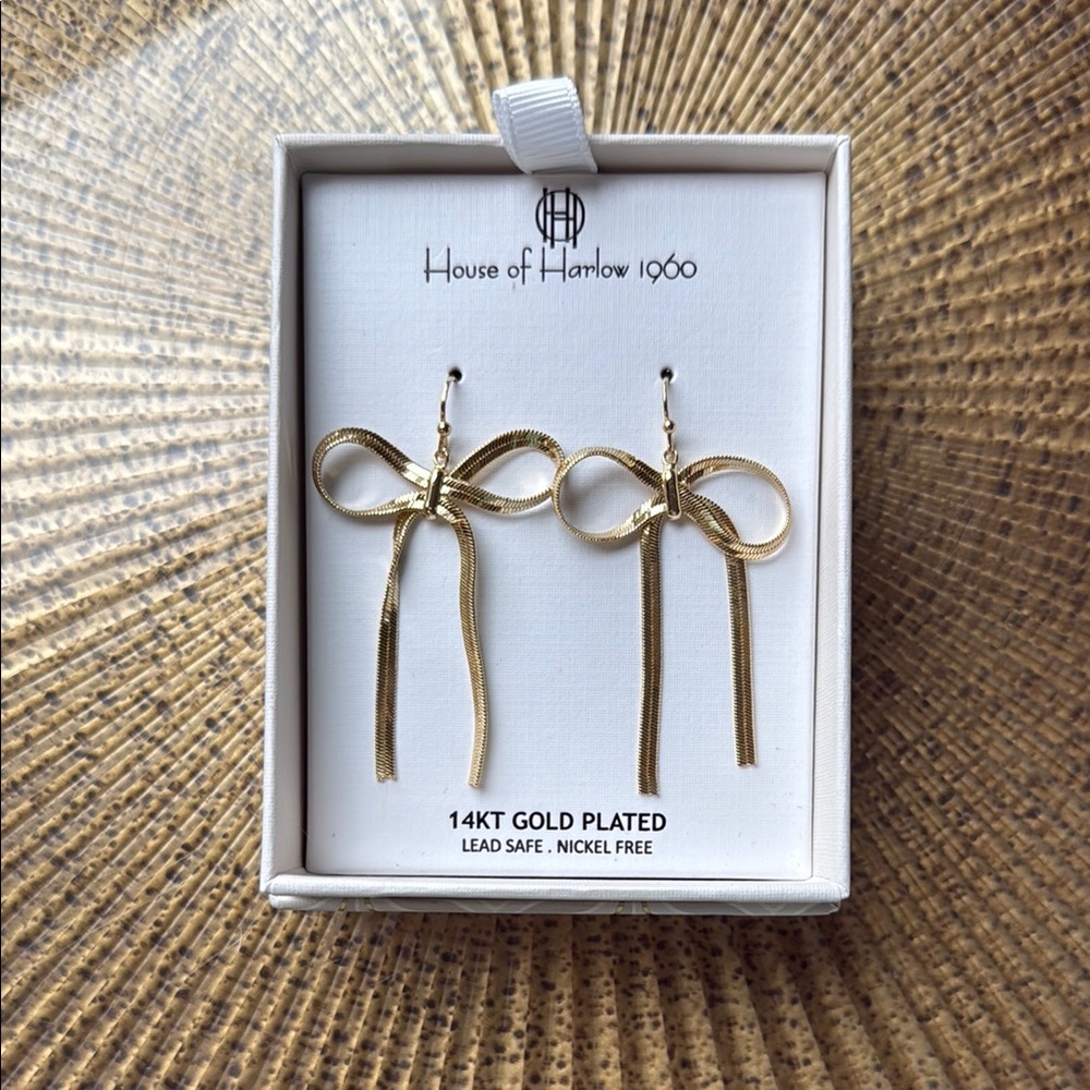NWT House of Harlow 1960 Gold Plated Ribbon Earrings